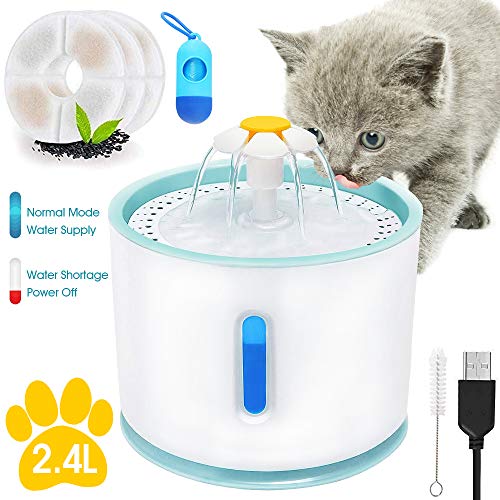 Fontanella per Gatti con Finestra Livello Acqua e LED Light24L Ultra Silenziosa Automatica Distributore Acqua Fiore Bonus 3 Filtro Fontana 1 Separatore di Immondizia