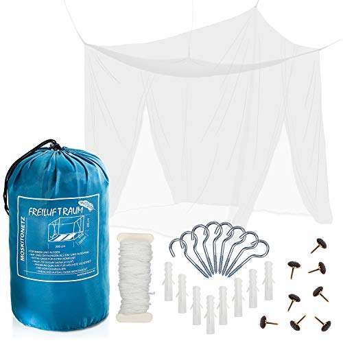 FREILUFTRAUM Grande Zanzariera per Letto Matrimoniale 200x220x200cm Protezione dalle Zanzare per Camera da Letto Giardino e Viaggi Borsa per Il Trasporto e Set di Montaggio Inclusi