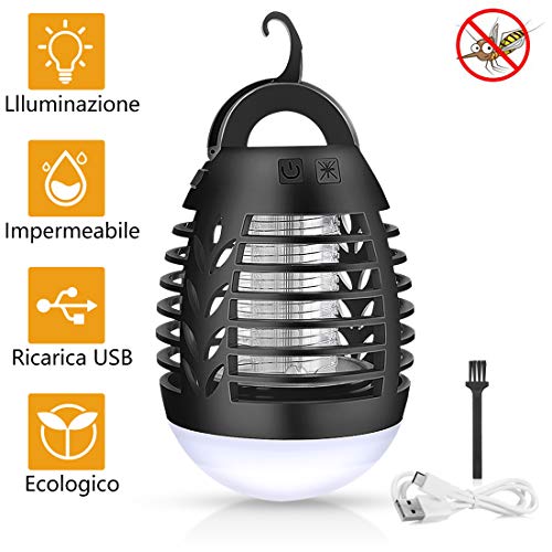 FUJIWAY Zanzariera Elettrica Esterno 2in1 Lampada Antizanzare USB Lanterna da Campeggio Ricaricabile Antizanzara Lanterna LED con Batteria Lampada Zanzara Killer per Campeggio Escursioni Nero