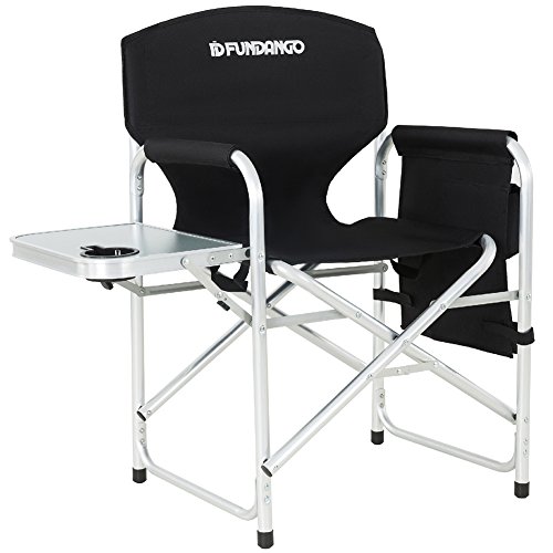 Fundango sedia da regista in alluminio leggera portatile pieghevole con tavolino laterale e tasche supporto per campeggio da 120 kg colore nero taglia unica