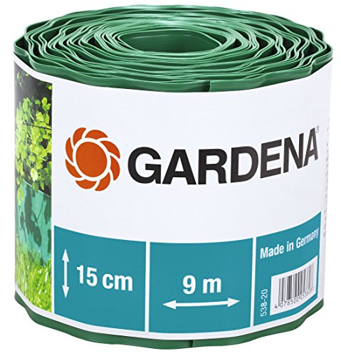 Gardena 53820 Recinzione per Prato Altezza 15 cm Delimitazione Ottima per il Prato Idonea anche per Aiuole Plastica di Alta Qualit Verde 9 m