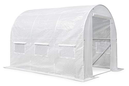 Garden Point Serra in Polietilene 35 x 2 x 2 m Serra da Giardinaggio Politunnel con Telaio di Acciaio Galvanizzato di Diametro 25mm Bianco