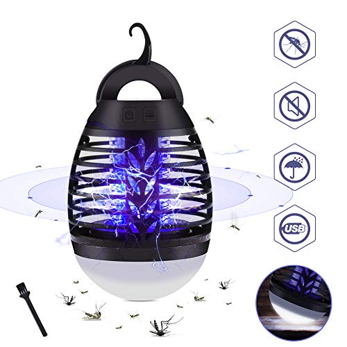 GEEDIAR 2in1 Lampada Zanzare Elettrico IP67 Impermeabile UV Lampada Antizanzare Lanterna 5W Zanzariera Elettrica con 2200mAh USB Ricaricabile 3 Luminosit di LED Luce per Esterno Campeggio