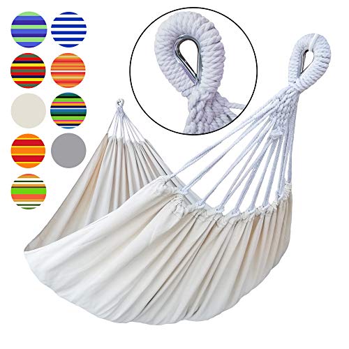 GOCAN Amaca Doppia Brasiliana 2 Persone Amaca in Cotone Extra Large in Tela per Patio Portico Giardino Cortile Salottino da Esterno e da InternoBeige