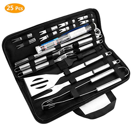 GolWof Barbecue Accessori 25 Pezzi Set Barbecue Utensili Barbecue in Acciaio Inox Accessori per Barbecue Set Attrezzi Barbecue Portatile BBQ Set Perfetto Regalo per Uomini Marito o Pap