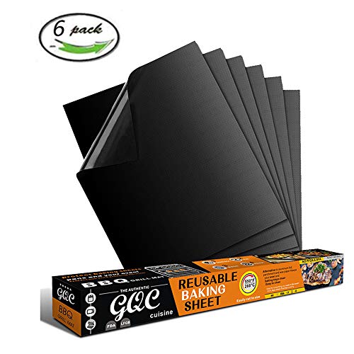 GQC Tappetini da Barbecue Set di 6 Mat Cottura BBQ in Teflon Approvati da FDA Antiaderenti Riutilizzabili Resistenti a Temperatura Alta Adatti per Griglia a Gas Carbone Forno e Griglia Elettrica