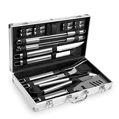 Grannys Kitchen Set Barbecue Professionale in Acciaio Inox Valigetta Portatile con Kit Grigliata Utensili per Grigliare in Cucina o Campeggio 18 Pezzi