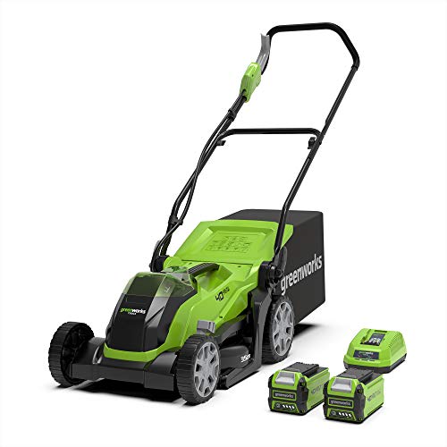Greenworks Tools Tosaerba a Batteria G40LM35K2X LiIon 40 V Larghezza Taglio 35 cm fino 500 m 2 in 1 Pacciamare Rasare 40 L Cesto Erba con 2 Batterie 2 Ah e Caricatore