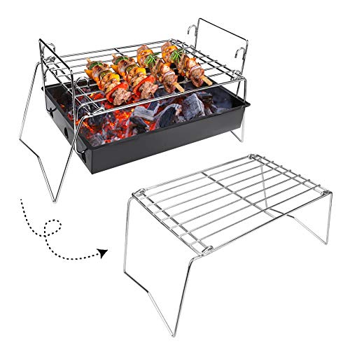 Griglia per BBQ Laelr Griglia da campeggio Griglia pieghevole a carbone per BBQ Griglia per BBQ compatta Griglia per cestello Griglia in acciaio inossidabile con braciere a carbone 126 86 pollici