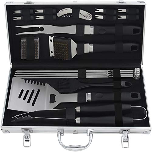 grilljoy 20PC Strumenti per Barbecue Utensili per Barbecue in Acciaio Inossidabile con Custodia in Alluminio per Campeggio Accessori per Barbecue Premium Idee per Barbecue Ideali per Natale