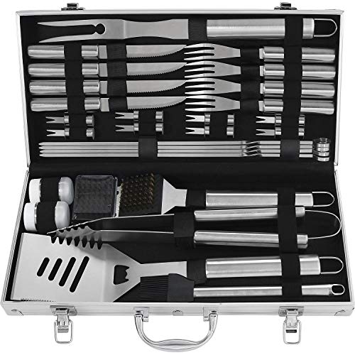 grilljoy 29PC Accessori BarbecueUtensile per Barbecue in Acciaio Inossidabile Resistente con Scatola per BarbecueStrumenti per Barbecue per ViaggiCampeggioattivit allaperto