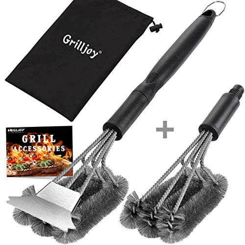 grilljoy 4PC Spazzola per Barbecue per Uso Intensivo e Raschietto con Borsa per Il Trasporto Kit di Pulizia per BBQ con Testina per Filo Spazzola per Barbecue Perfetta per la Pulizia del Gas