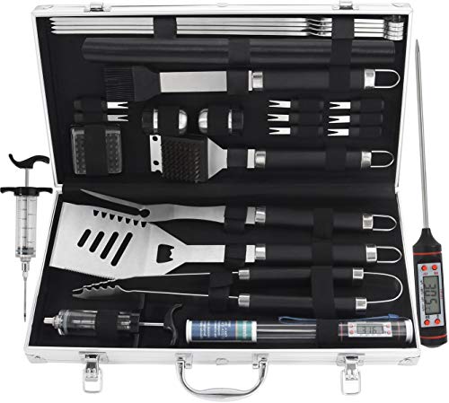 grilljoy Ensemble Barbecue 24 pcs Accessori in Acciaio Inox Barbecue con Resistente al Calore in Custodia Premium Completo Barbecue allaperto Kit di Utensili Set Barbecue
