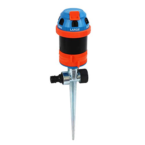 GRNTEK Irrigatore a Settore Circolare con Punta in Metallo per Irrigazione Giardino Prato e Grandi Superfici Raggio Max 125 M Collegamento in Serie Possibile