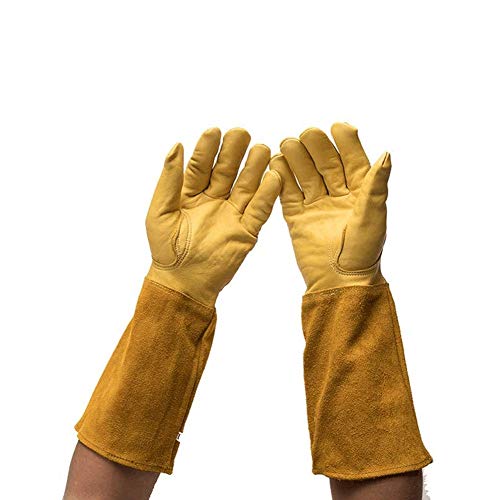 Guanti da Lavoro o Giardinaggio in Pelle di Capra 1 Paio Guanti da Giardinaggio con Polsini Lunghi per Uomini e Donne Multifunzionale Giallo