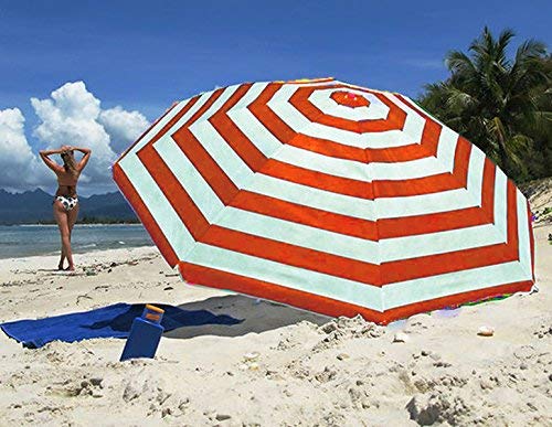 Guilty Gadgets Ombrello da giardino a righe rosse 17 m per spiaggia patio ombrellone parasole con protezione UV UPF inclinabile a strisce blu