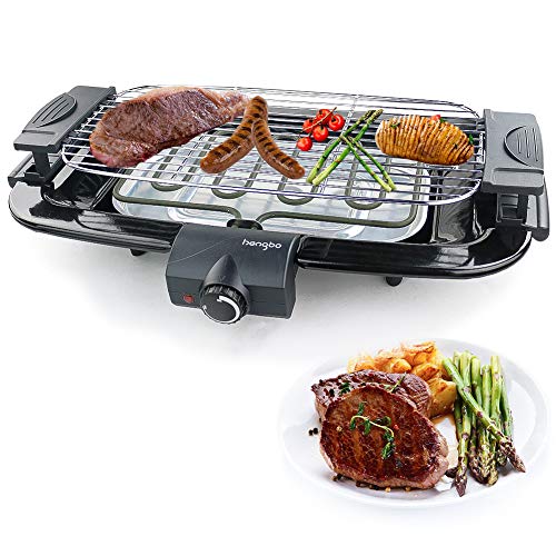 HengBO Griglia Barbecue Elettrica da Tavolo Barbecue Potenza con Vaschetta Removibile 2000 Watt Nero
