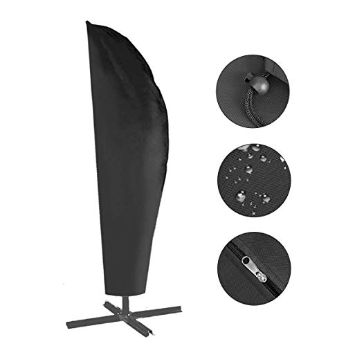 Herefun Copertura per ombrellone 265CM 420D Telo Copri ombrellone per Ombrellone Impermeabile Copertura Parasole da Giardino Copertura Oxford Impermeabile con Cordicella in Basso Nero