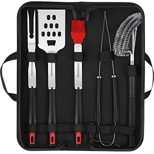 Homemaxs Set Utensili Barbecue Kit Attrezzi Per Barbecue In Acciaio Inox Con Custodia Con Pinze Spazzola Per Pulizia Griglia Spatola Forchettone Pennello Per Imbastitura