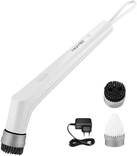 Homitt Mini Rotante Spazzola elettrica Handheld Spazzola Griglia Barbecue Multifunzionale Spin Scrubber con 2 testine Regolabili per Piastrelle Cucina BBQ Plizia Griglia