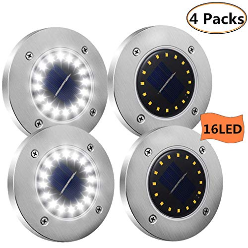 Hotsilai Luci Solari Luci Giardino Esterno 16 LED Luce4 Pezzi IP65Lampada Solare da Giardino Faretti Terra Impermeabile Luci di terra per Esterno Cortile Vialetto Giardino Bordo Piscina