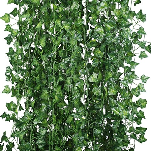 Houda Pianta Artificiale Edera Rampicante Ghirlanda 12 Pezzi Pianta Artificiale Fiori Esterne Festa di Matrimonio Decorazione della Parete di Giardino12PCS 01 Verde
