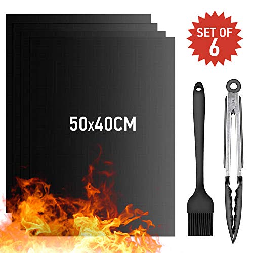 innislink Tappetini Barbecue 50X40cm Tappetini Griglia Set di 4SpazzolaPinze Riutilizzabile BBQ Grill Mat Cottura Stuoie Griglia Antiaderenti SenzaPFOA per Griglia a Gas Carbone Forno Elettrica
