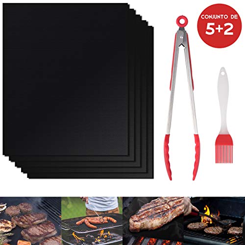 inRobert Barbecue Grill Mat Set of 52 Grill Cooking Mats Lavori a gas riutilizzabili e facili da pulire Lamiere per barbecue elettrico per giardino nero40x33 cm