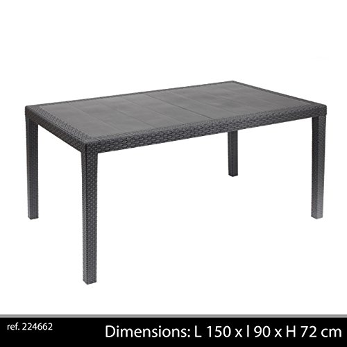 IpaeProgarden Tavolo Fisso Intrecciato Stile Rattan Plastica Colore Antracite Pri16 150X72X90 Cm