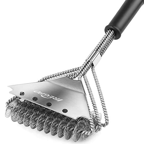 IREGRO Spazzola per Barbecue Griglia con Raschietto Accessori per Detergenti per Barbecue Extra Strong Setole di Filo Sicure Spazzola di Pulizia per Griglie Grigliate a Carbone