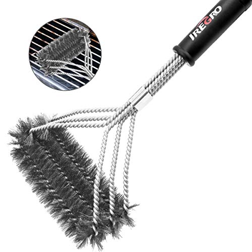 IREGRO Spazzola per Barbecue in Acciaio Inossidabile 304 e Manico Lungo Potenti Accessori per la Pulizia del Barbecue Setole Sicure Ideale per Barbecue a Carbone o Elettrico