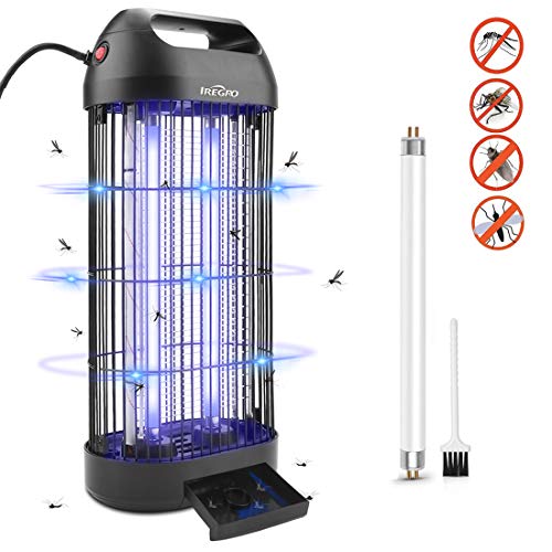 IREGRO Zanzariera Elettrica Insetticida per Assassino di Zanzare Elettrico a LED da 18W di Collettori di Luci UV e Cassetto per Cucina Soggiorno Camera da Letto Interna e La Stanza dei Bambini