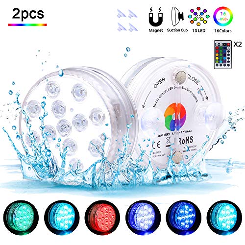 Jialisita Sommergibili LED Luci Piscina 13 Led Sommergibile Luci Multicolori Impermeabili 16 RGB con Ventosa e Telecomando per PiscinaVascaVasoStagnoAcquarioFestaNataleHalloween 2 pezzi