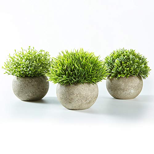 Jobary Set di 3 Piante Erba Verde in Vasi Grigi Piante Artificiali FintiPiccole Piante Decorative Finte Ideali per Casa Ufficio Bagno Cucina o Decorazioni Esterne
