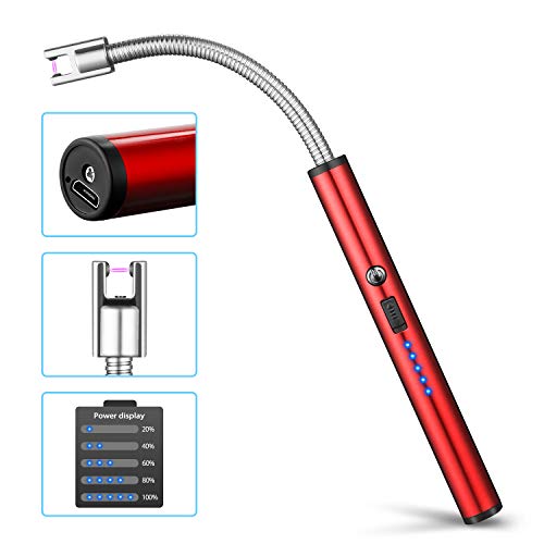 johgee Accendino a Candele Accendisigari USB Impulso USB Accenditore a 360 Accendini Senza Fiamma per Cucina Cucina Fornello da Campeggio Barbecue Fuochi dartificio Rosso