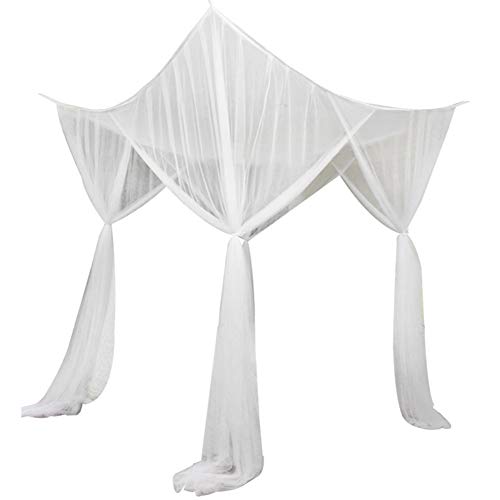 JYCRA Zanzariera per letto matrimoniale rettangolare tinta unita con 4 aperture facile installazione Poliestere bianco 190cm x 210cm x 240cm