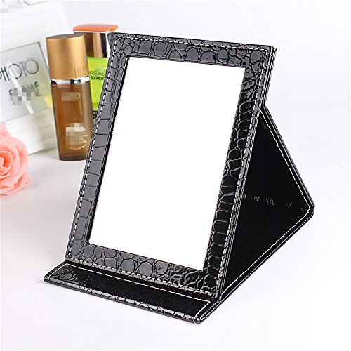 JYHY specchio da trucco pieghevole e portatile da tavolo compatto rivestimento esterno in pelle poliuretanica ideale per viaggiareNero L