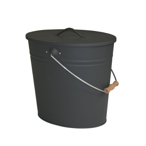 KaminoFlam 333257 Contenitore per Carbone con Manico e Coperchio Metallo Nero 14x14x33 cm