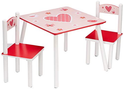 Kesper 17722 1 Tavolo per bambini con 2 sedie design Cuori MDF laccato FSC Rosa Rosa