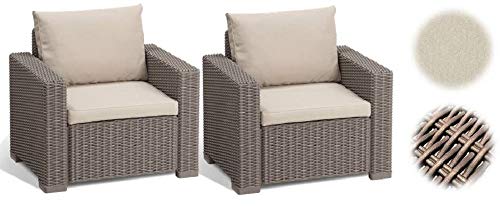 Keter Set 2 poltrone in rattan Cappuccino con Cuscino color Beige