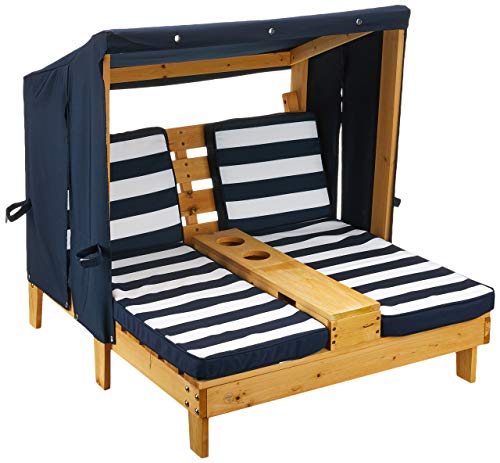 Kidkraft 524 Doppia Sedia A Sdraio in Legno con Porta Tazze da Giardino per Bambini Blu Scuro e Bianco