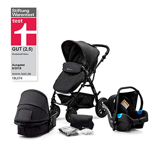 Kinderkraft Passeggino Trio MOOV 3in1 Carrozzina Navicella Ovetto Pieghevole Accessori per Bambini 015 Kg Nero