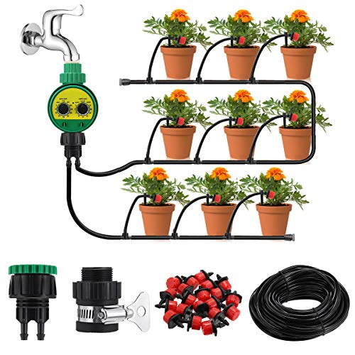 king do way 25M Kit per Irrigazione a Goccia con Timer Regolabile Sistema di Irrigazione Automatica DIY per Giardino Serra Impianto di Irrigazione Sistem