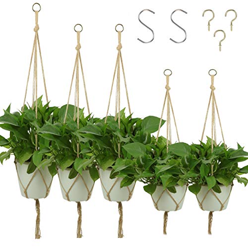 KissDate  Confezione da 5 portavasi da appendere in corda di iuta a 4 bracci per vasi di fiori e piante decorazioni per interni ed esterni1pezzo da 120cm 2pezzi da 105cm 2pezzi da 90cm