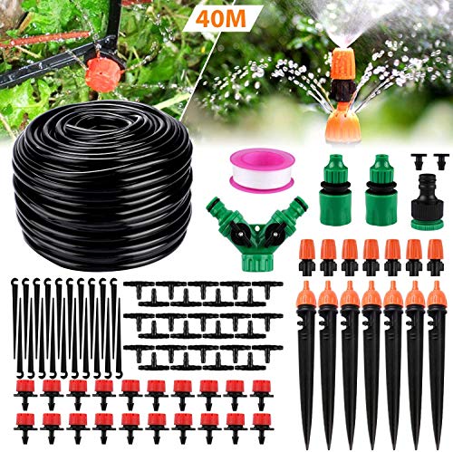 Kit per Irrigazione a GocciaEmooqi Sistema Irrigazione 40M DIY Kit di Micro Irrigazione Automatico Irrigazione Sistema per Giardino Serra Impianto Set Irrigazione Impianto Goccia Regolabile