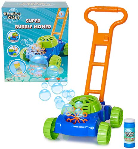 KreativeKraft Tagliaerba Giocattolo da Bambino con Macchina Bolle Sapone Giochi da Esterno per Bambini Regalo Bambino 3 Anni Giochi Allaperto con Liquido Bolle Sapone Incluso