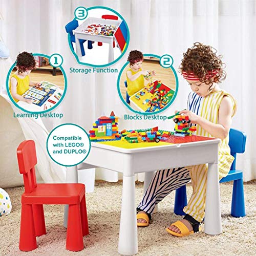 Kublo Set di tavolo da gioco e 2 sedie per bambini multifunzione 5 in 1