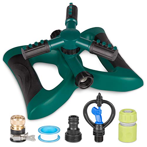 Kupton Sistema irrigazione da Giardino Testa irrigatore Rotazione 360 Regolabile Sistema di irrigazione per Prato Inglese a 3Braccia Copertura di Grande Area Fino a 3600 Piedi Quadri