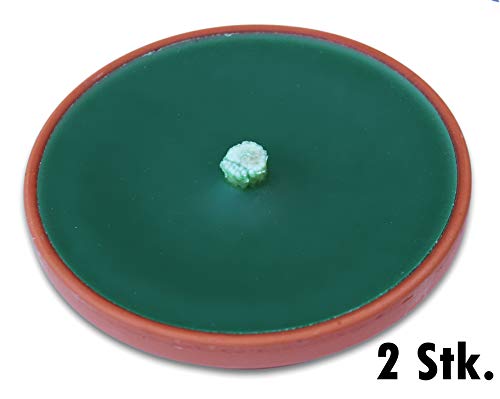 Lavalis  Set di 2 candele in terracotta da giardino in terracotta resistenti alle intemperie con stoppino fiaccola durata 7 ore 15 cm colore Verde
