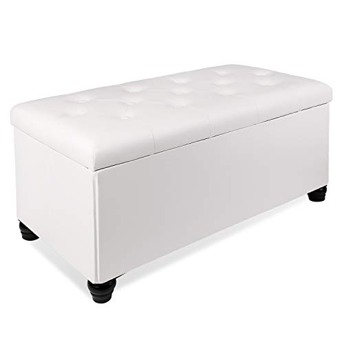 Leader Accessories Cassapanca con Contenitore di 110 Litri Pouf Poggiapiedi Sgabello Pieghevole capacit di Carico di 300 kg in Ecopelle Seduta Imbottita 765 x 375 x 388 cm Bianco